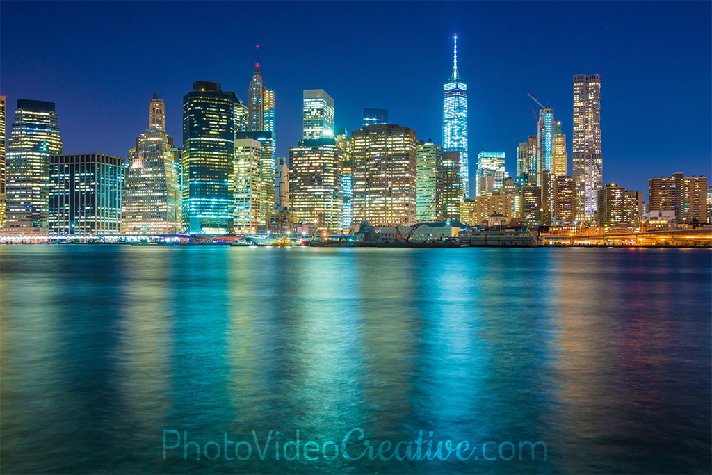 Cold white balance of a city landscape photo taken during the blue hour