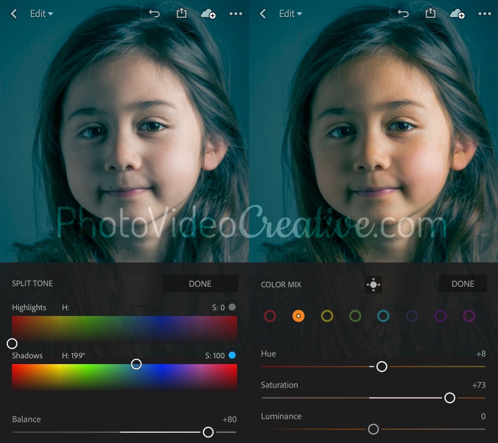 Color grading a portrait photo with Adobe Lightroom CC for mobile